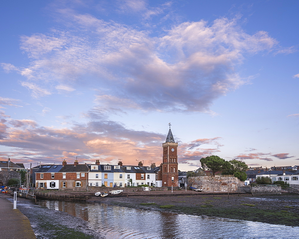 The village early in the morning, viewed from the breakwater, Lympstone, Devon, England, United Kingdom, Europe