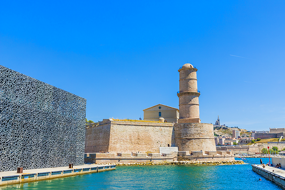 Fort St. Jean and MuCEM museum in Marseille, Bouches du Rhone, Provence, Provence Alpes Cote d'Azur, France, Mediterranean, Europe