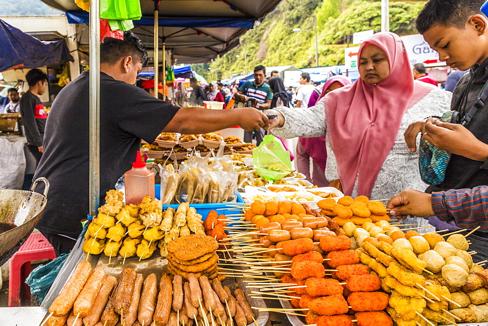 Fried food stall in Kea Farm market in Cameron Highlands, Brinchang, Pahang, Malaysia, Southeast Asia, Asia