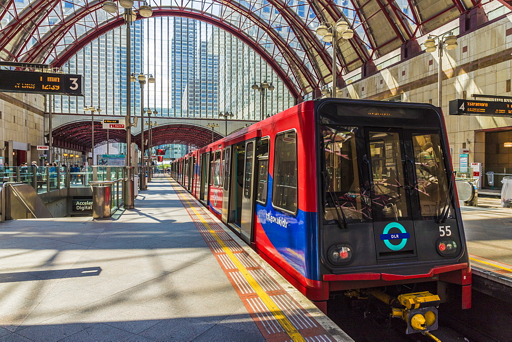 Canary Wharf DLR train station in Canary Wharf, Docklands, London, England, United Kingdom, Europe