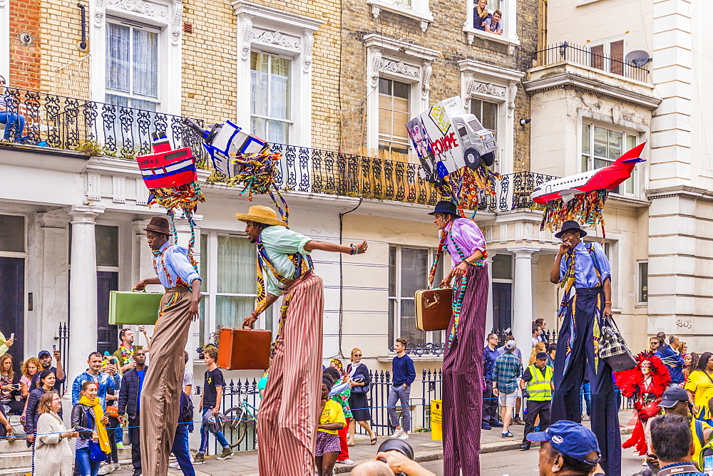 Some of the colourfully dressed performers at the Notting Hill Carnival, London, England, United Kingdom, Europe