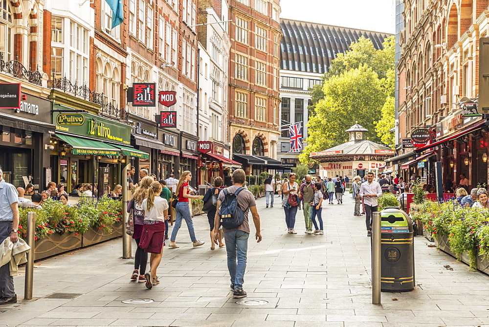 A typical street scene off Leicester Square, London, England, United Kingdom, Europe