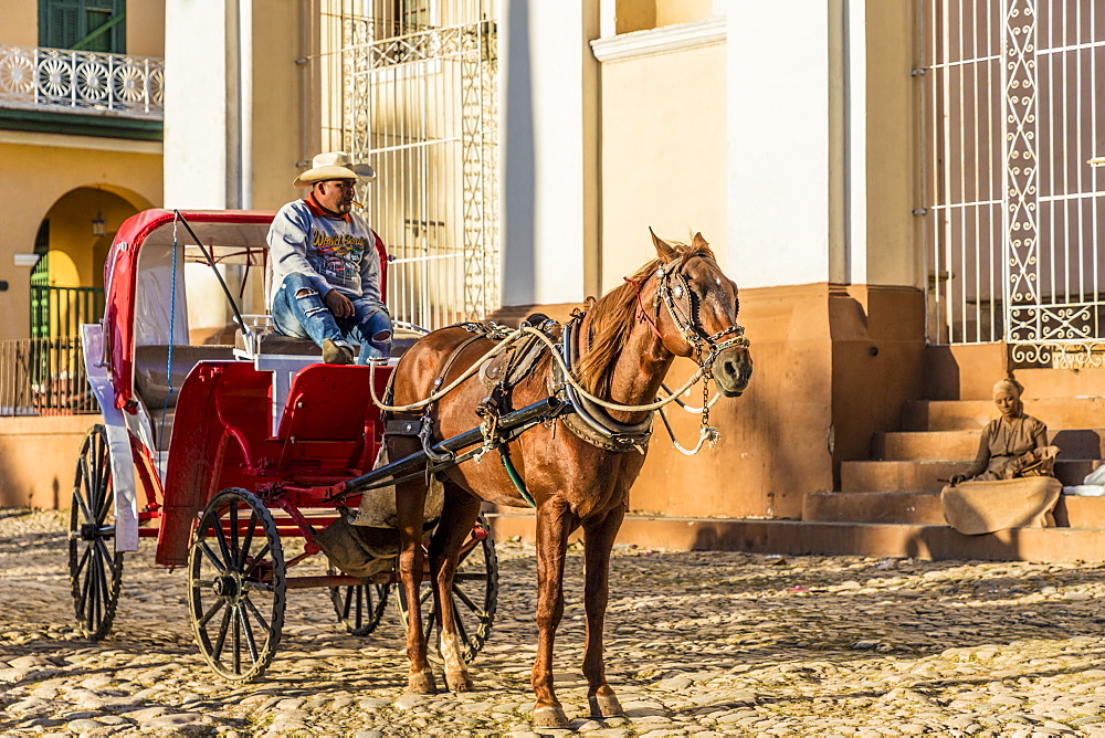 A traditional horse taxi carriage in Trinidad, Cuba, West Indies, Central America