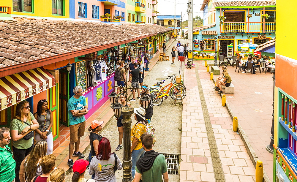 A colourful street scene in Guatape, Colombia, South America