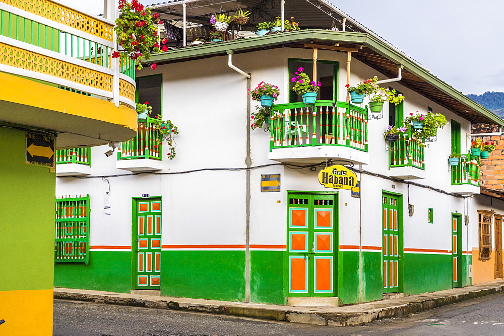 Colourful balconies and architecture in Jardin, Colombia, South America