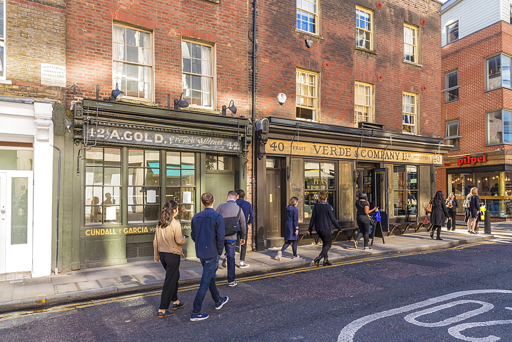 Beautiful old shops on Brushfield Street in Spitalfields, London, England, United Kingdom, Europe