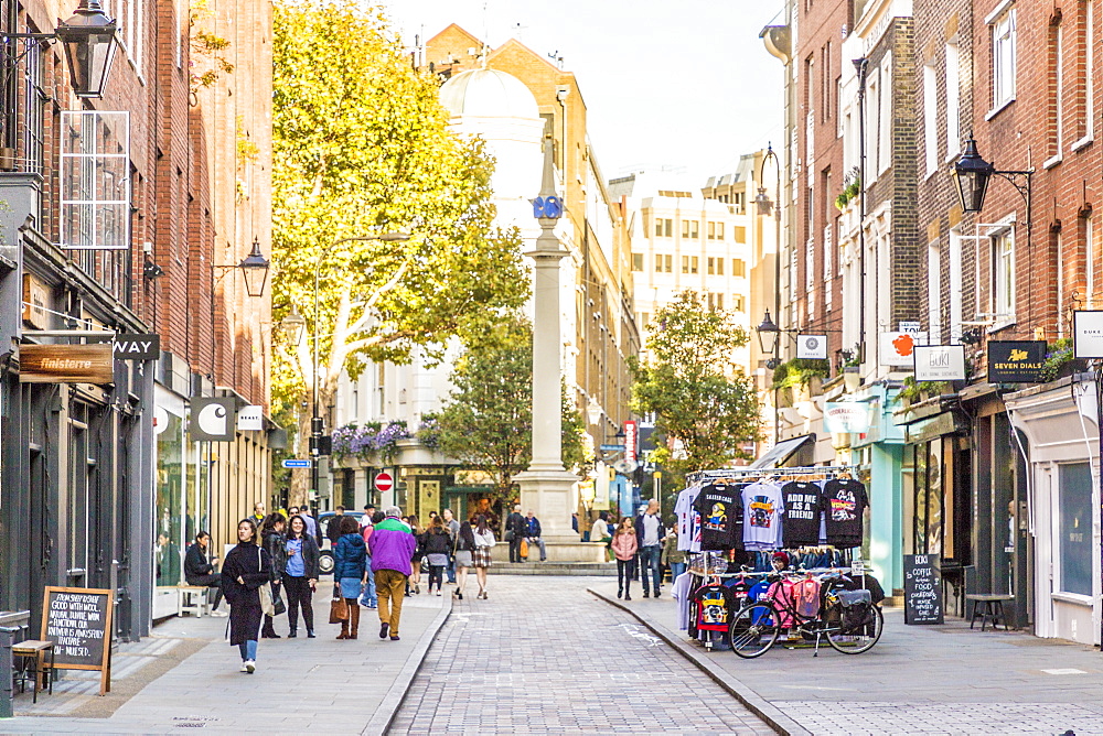 Earlham Street looking towards Seven Dials, in Covent Garden, London, England, United Kingdom, Europe