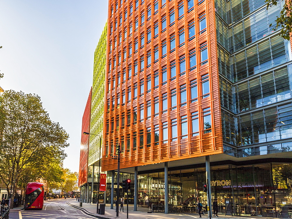 The colourful architecture of Central St. Giles in London, England, United Kingdom, Europe.