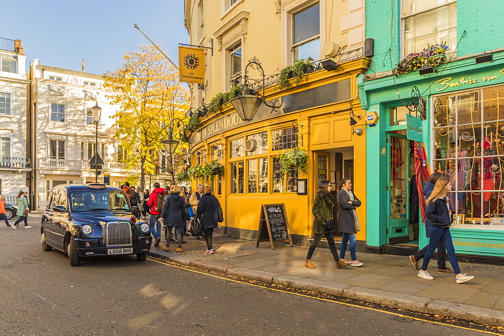 A street scene on Portobello Road, in Notting Hill, London, England, United Kingdom, Europe