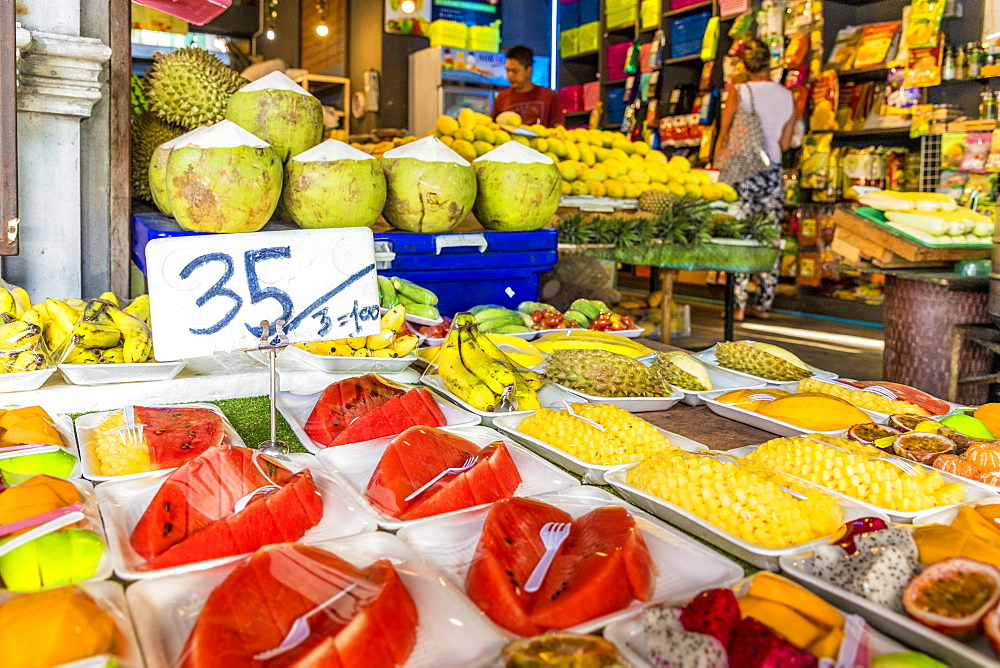 Tropical fresh fruit for sale in a market stall in Kata, Phuket, Thailand, Southeast Asia, Asia