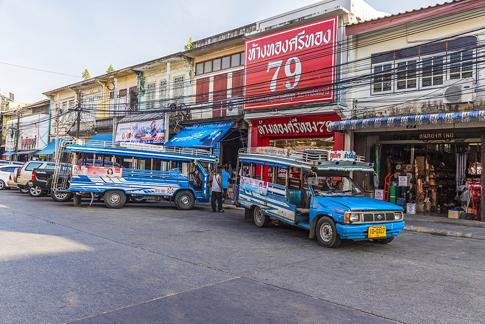 Local bus transport in Phuket old town, Phuket, Thailand, Southeast Asia, Asia