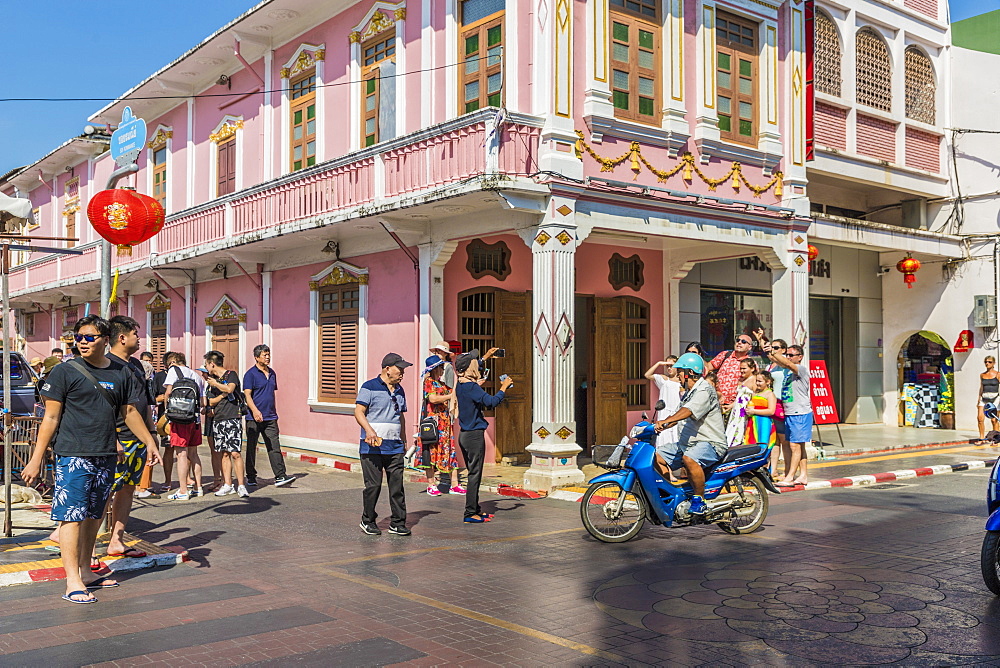 Beautiful Sino-Portuguese architecture on Soi Romanee (road) in Phuket old town, Phuket, Thailand, Southeast Asia, Asia