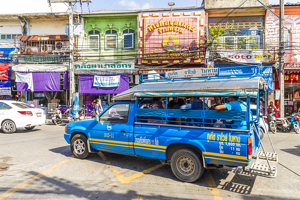 A local bus in Phuket old town, Phuket, Thailand, Southeast Asia, Asia