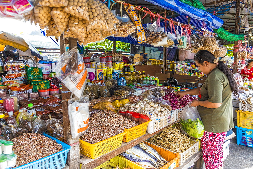 A colourful stall at the 24 hour local fresh food market in Phuket Town, Phuket, Thailand, Southeast Asia, Asia