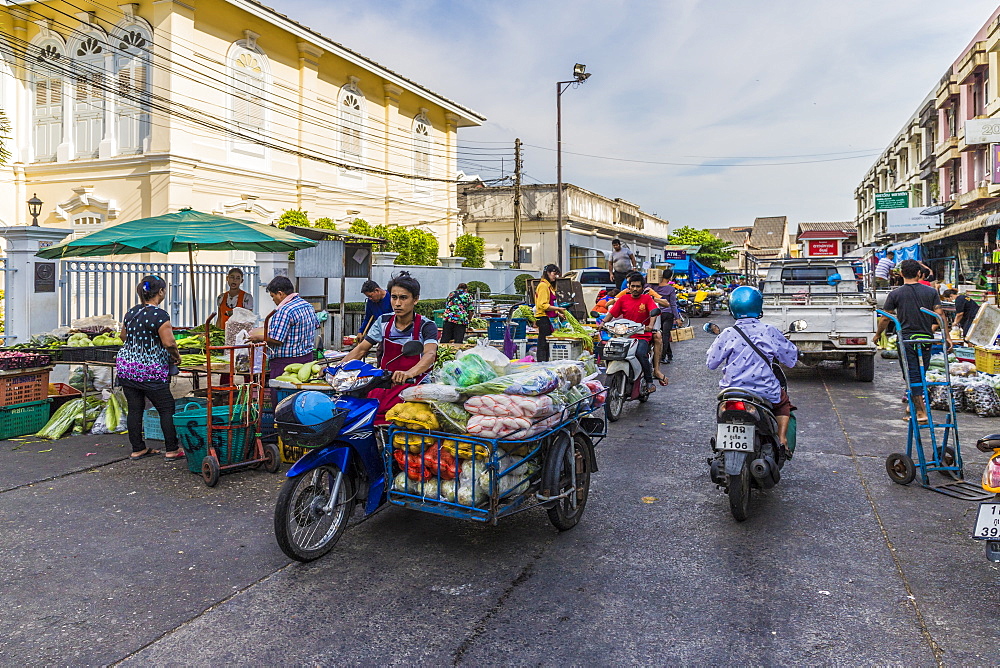 A market scene at the 24 hour local fresh food market in Phuket Town, Phuket, Thailand, Southeast Asia, Asia