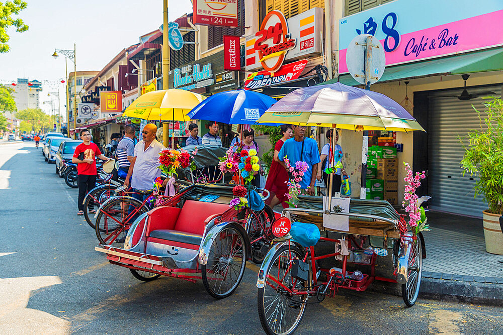 Tuk Tuks in George Town, UNESCO World Heritage Site, Penang Island, Malaysia, Southeast Asia, Asia