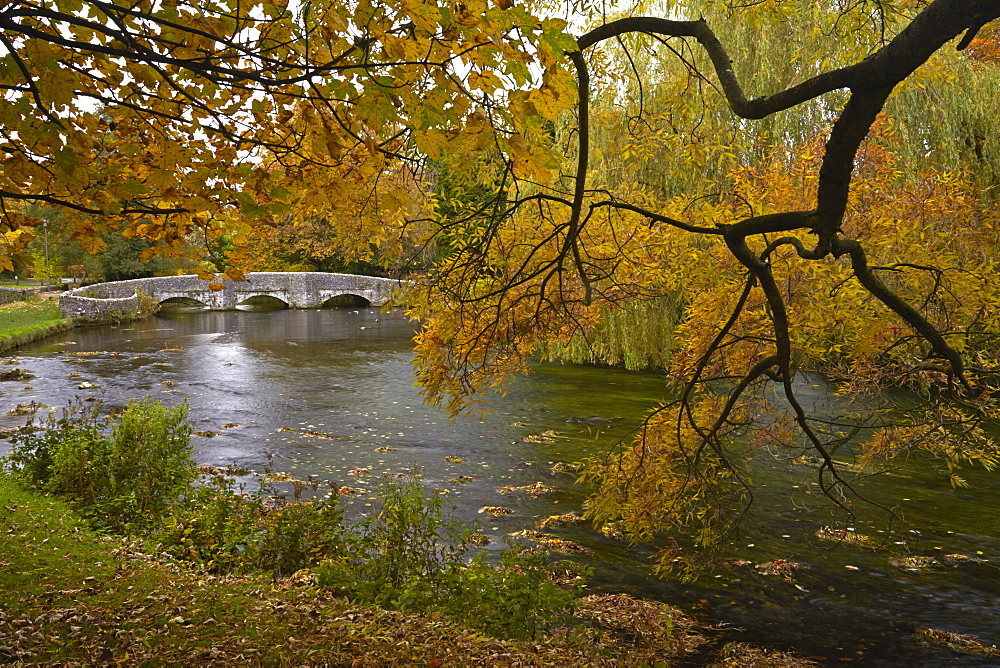 The medieval Sheepwash Bridge over the River Wye at Ashford-in-the-Water, Derbyshire, England, United Kingdom, Europe