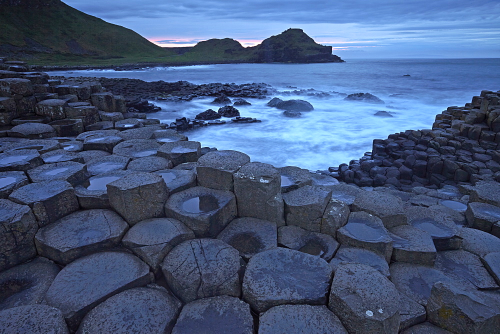 Dusk over the Giant's Causeway, UNESCO World Heritage Site, County Antrim, Northern Ireland, United Kingdom, Europe