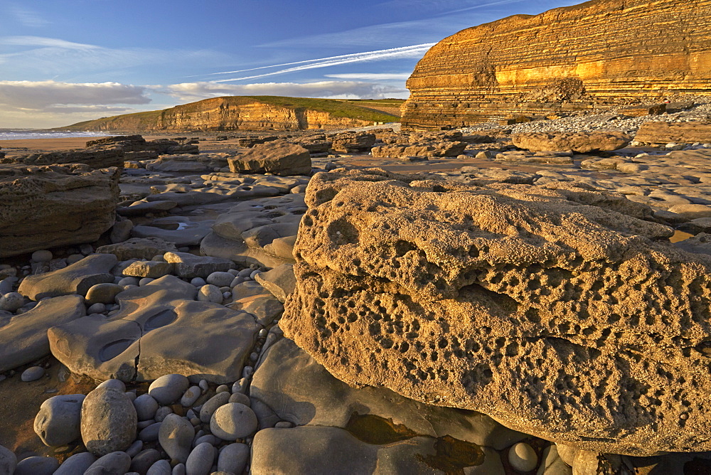 The varied geology of rocks at Dunraven Bay, Southerndown, Glamorgan, Wales, United Kingdom, Europe