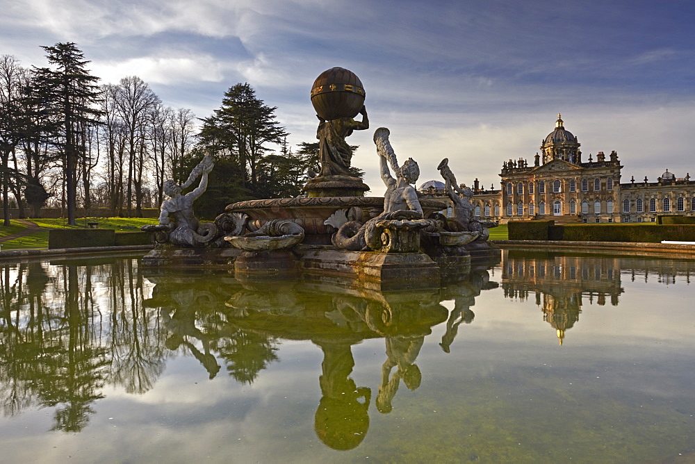 The Atlas Fountain and Castle Howard, North Yorkshire, England, United Kingdom, Europe