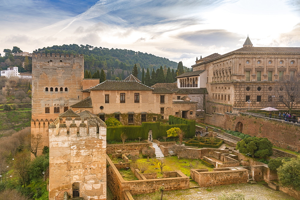 Alcazaba ruins at The Alhambra, UNESCO World Heritage Site, Granada, Andalucia, Spain, Europe