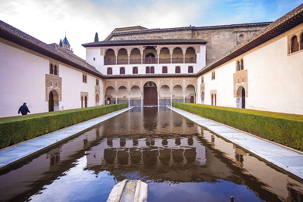 A court at the Moorish Nasrid Palace, Alhambra, UNESCO World Heritage Site, Granada, Andalucia, Spain, Europe