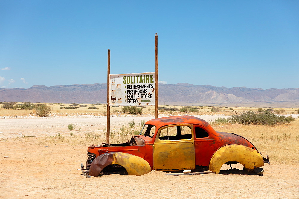 Solitaire is a cool town in the middle of Namibia, full of rusting cars, bikes and disused fuel pumps, Solitaire, Namibia, Africa