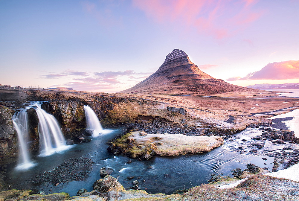 Kirkjufellfoss at sunrise, Iceland, Polar Regions