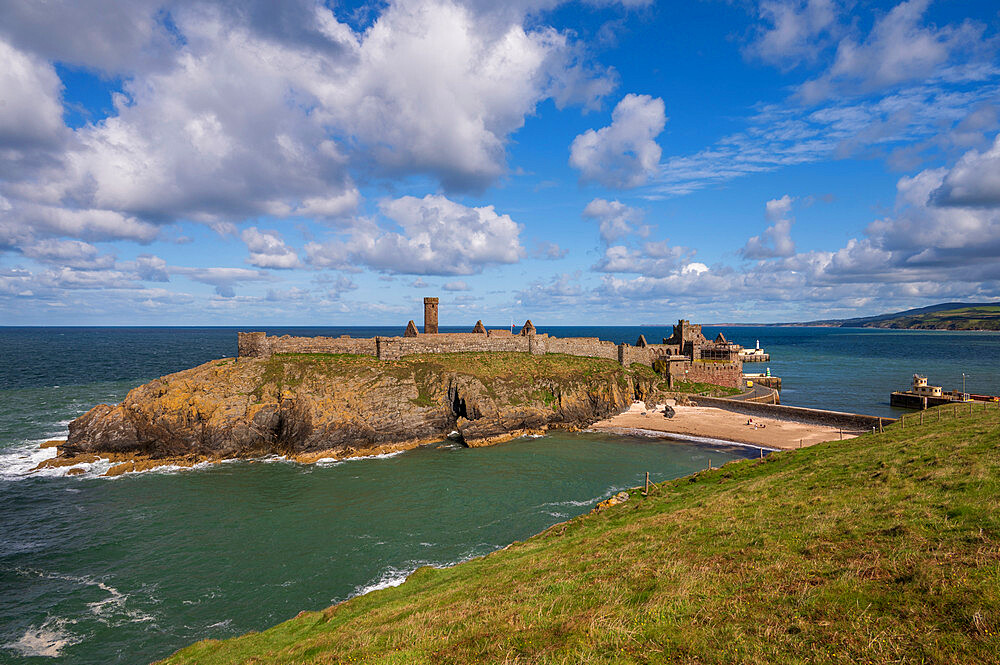 Peel Castle standing on St. Patrick's Isle, Peel, Isle of Man, Europe