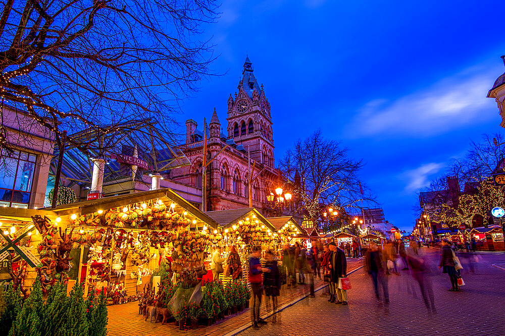 Market stalls at Christmas in Chester, Cheshire, England, United Kingdom, Europe