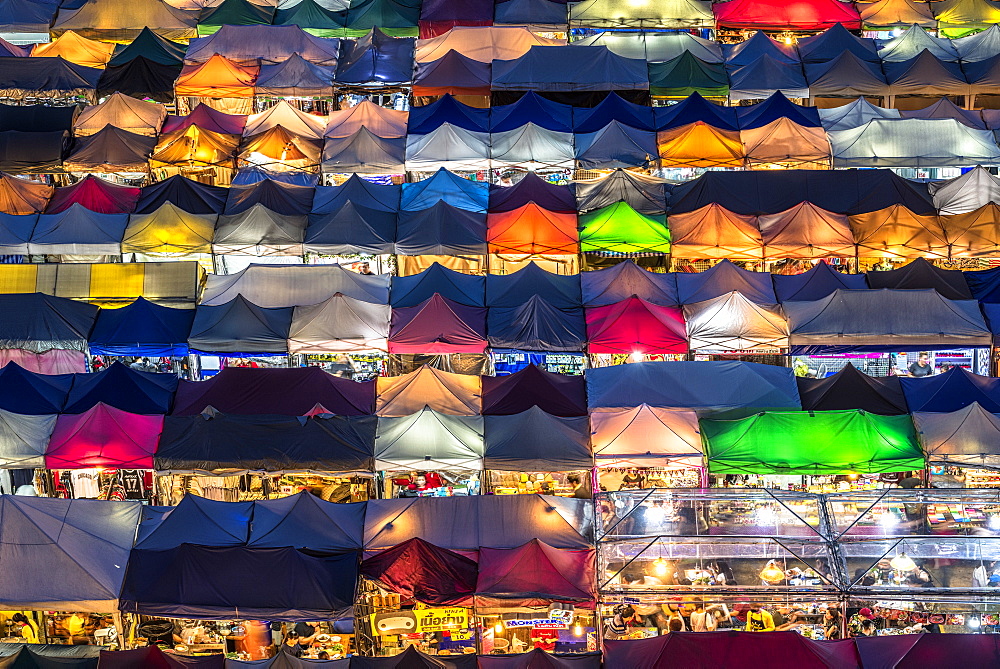 Multi-colored tents at the Rod Fai night market Ratchada, Bangkok, Thailand, Southeast Asia, Asia