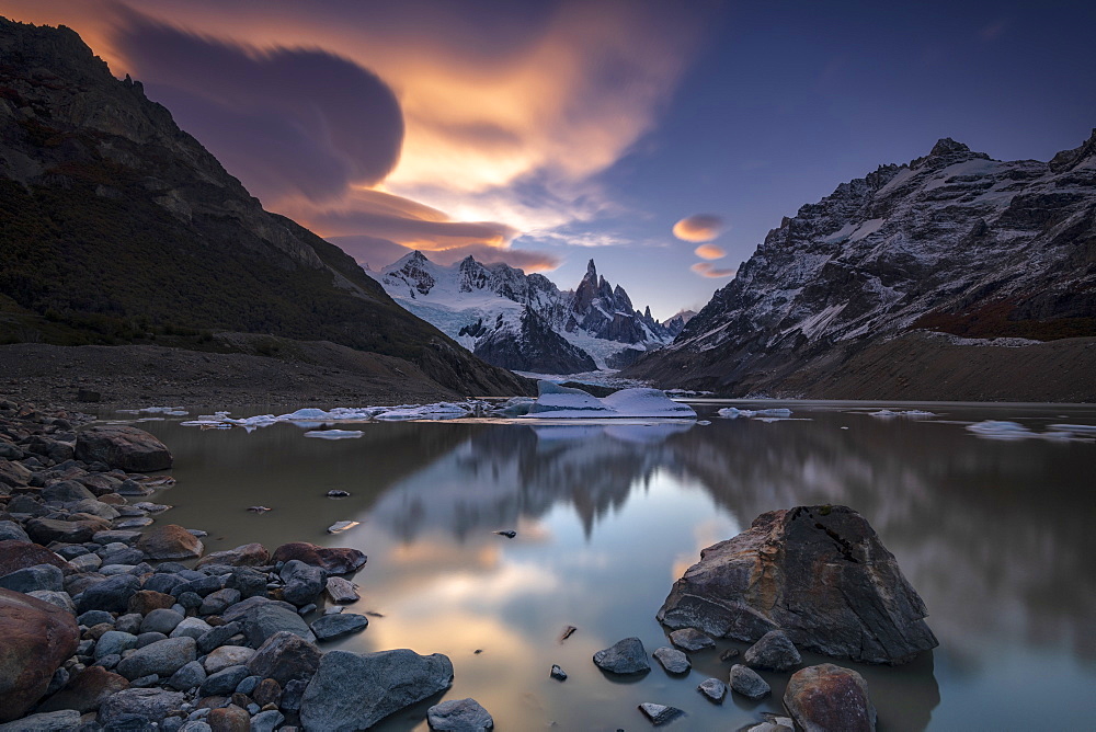 Laguna Torre at sunset, Los Glaciares National Park, UNESCO World Heritage Site, Santa Cruz Province, Argentina, South America