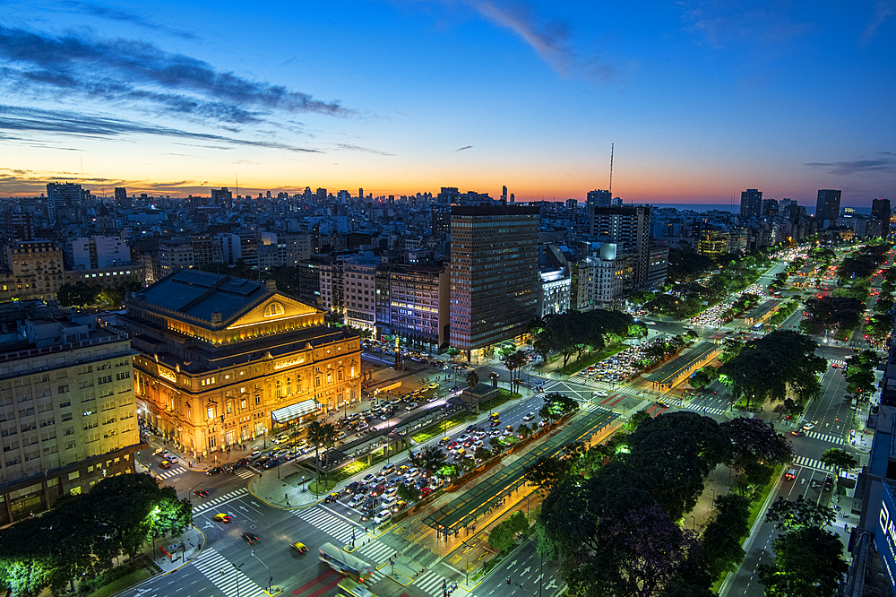 City view with 9 de Julio Avenue, Buenos Aires, Argentina, South America