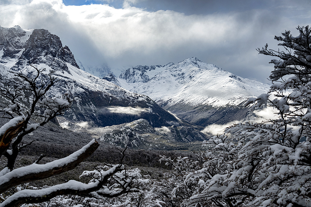 Winter scene at Piedras Blancas Glacier, Los Glaciares National Park, UNESCO World Heritage Site, El Chalten, Patagonia, Argentina, South America