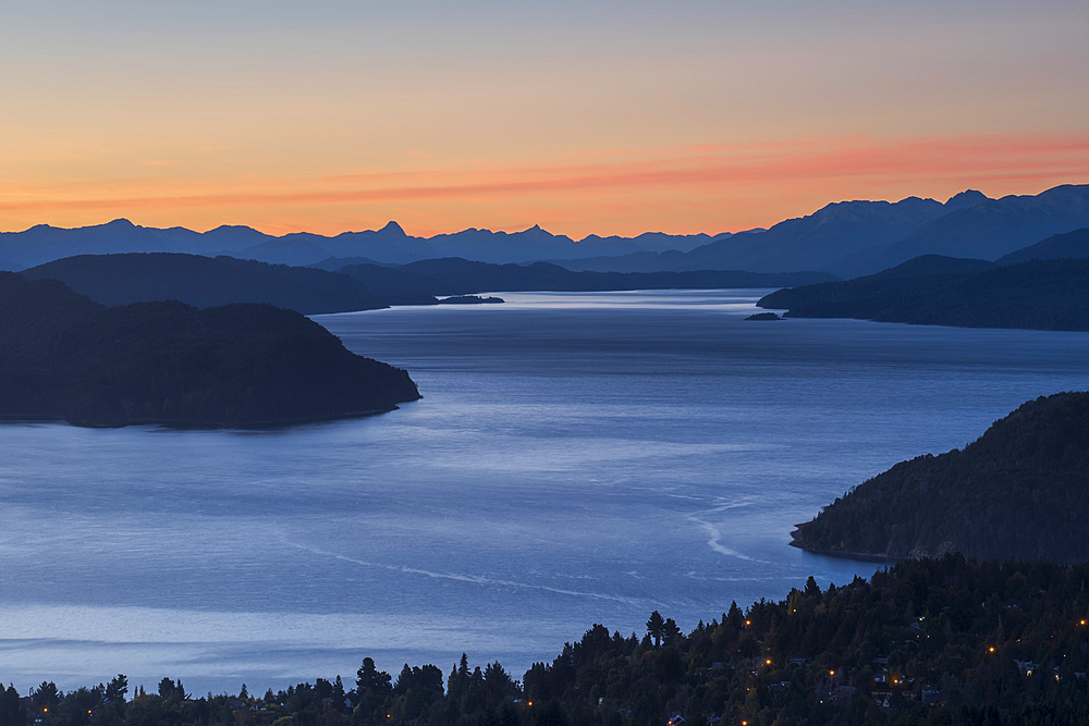 Intense sunset over lake Nahuel Huapi, San Carlos de Bariloche, Patagonia, Argentina, South America