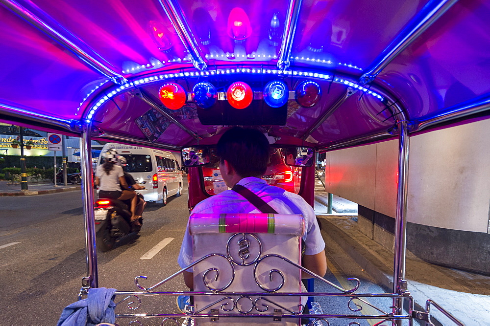 Tuk tuk on Sukhumvit Road in downtown Bangkok, Thailand, Southeast Asia, Asia