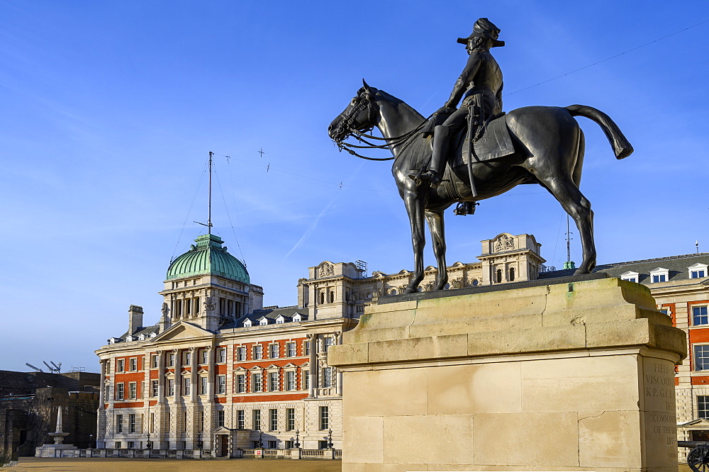 Old Admiralty Building at Whitehall with statue, Westminster, London, England, United Kingdom, Europe