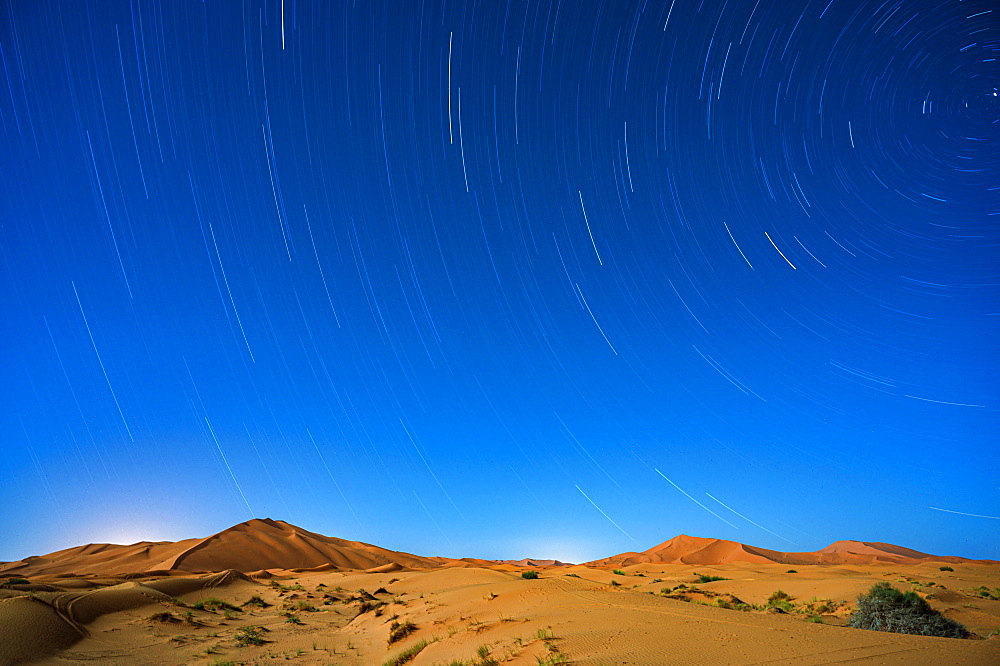 Star trails in the Sahara Desert, Morocco, North Africa, Africa