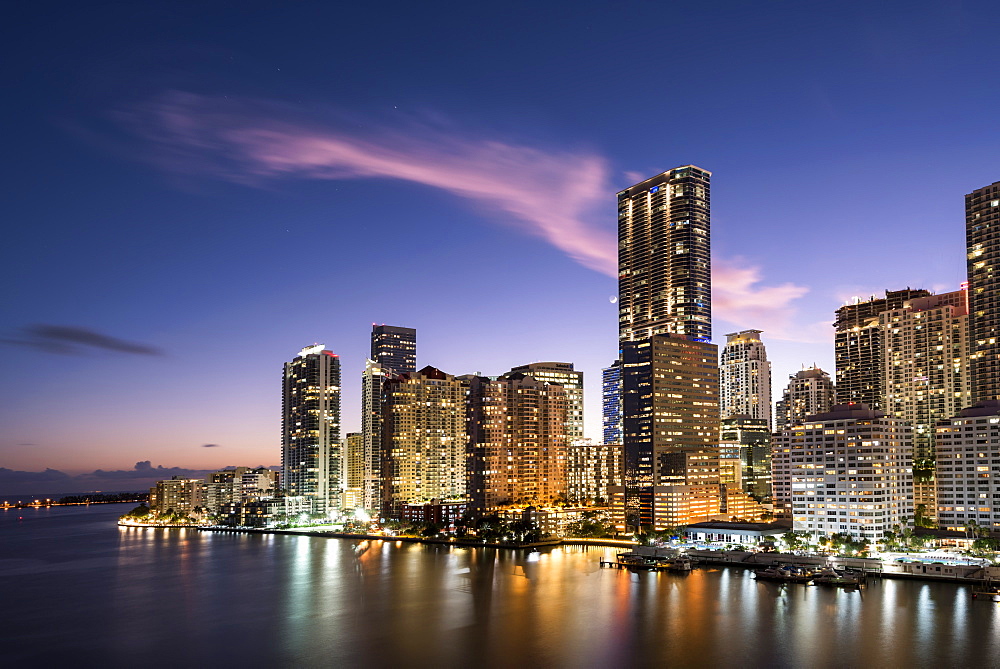 Brickell Key and Downtown Miami skyline at night, Florida, United States of America, North America