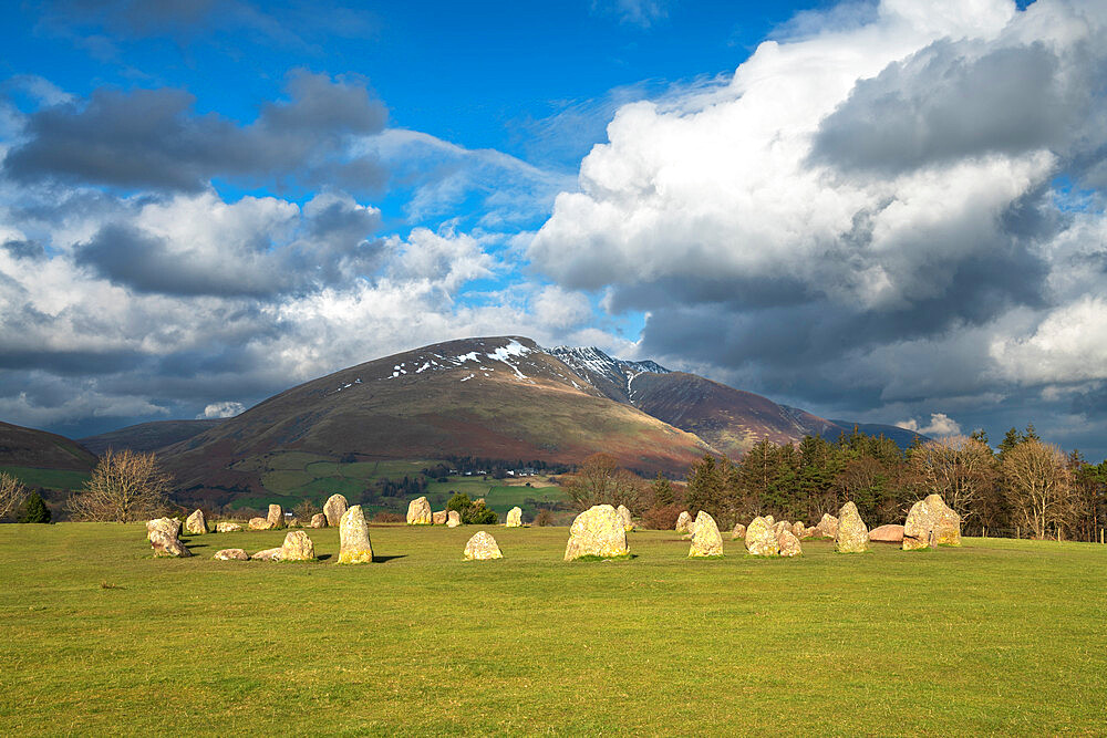 Castlerigg Stone Circle with Blencathra mountain behind, Lake District National Park, UNESCO World Heritage Site, Cumbria, England, United Kingdom, Europe