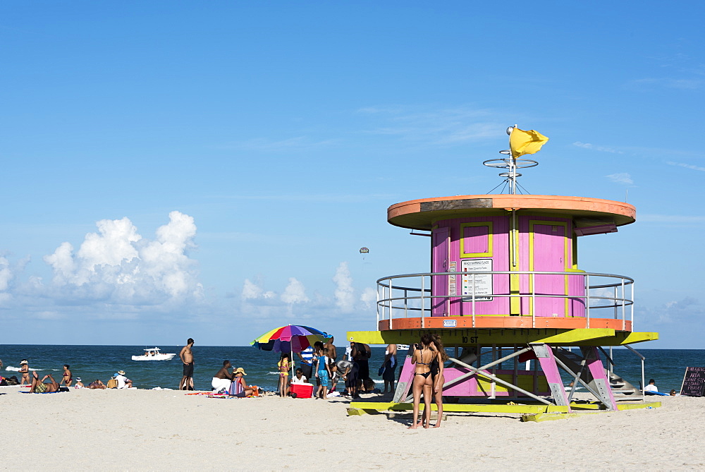 Lifeguard station on South Beach, Miami Beach, Florida, United States of America, North America