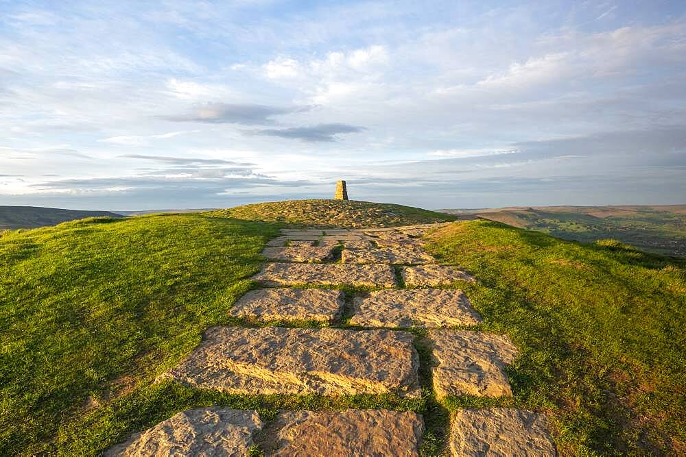 Stone path leading towards the summit at Mam Tor, High Peak, Derbyshire, England, United Kingdom, Europe