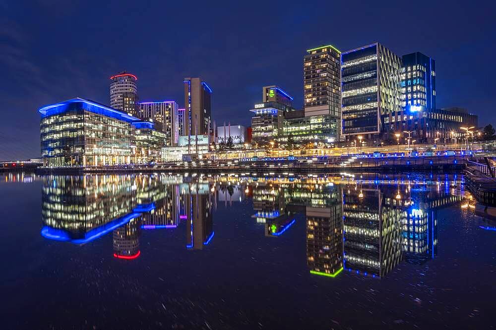 MediaCity UK at night, Salford Quays, Manchester, England, United Kingdom, Europe