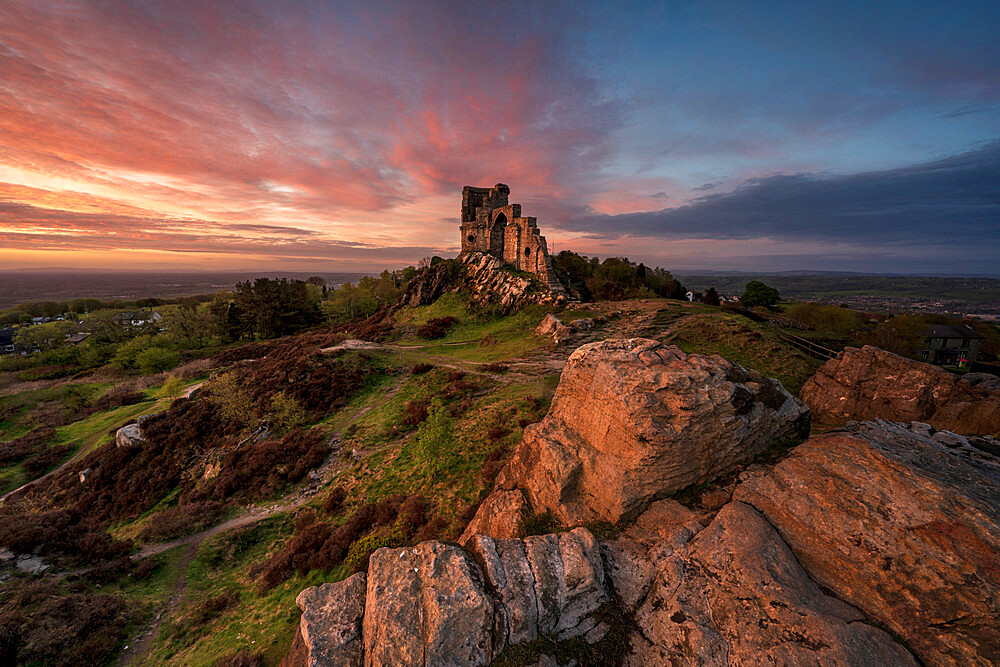 The Castle Folly at Mow Cop with amazing sky, Mow Cop, Cheshire, England, United Kingdom, Europe