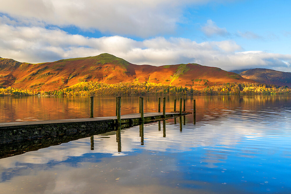 Ashness Pier Jetty with Catbells, Derwentwater, near Keswick, Lake District National Park, UNESCO World Heritage Site, Cumbria, England, United Kingdom, Europe