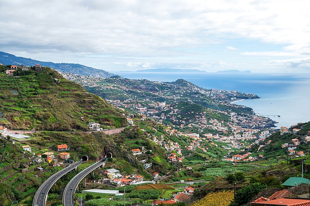 Road above Funchal viewed from elevated position, Madeira, Portugal, Atlantic, Europe