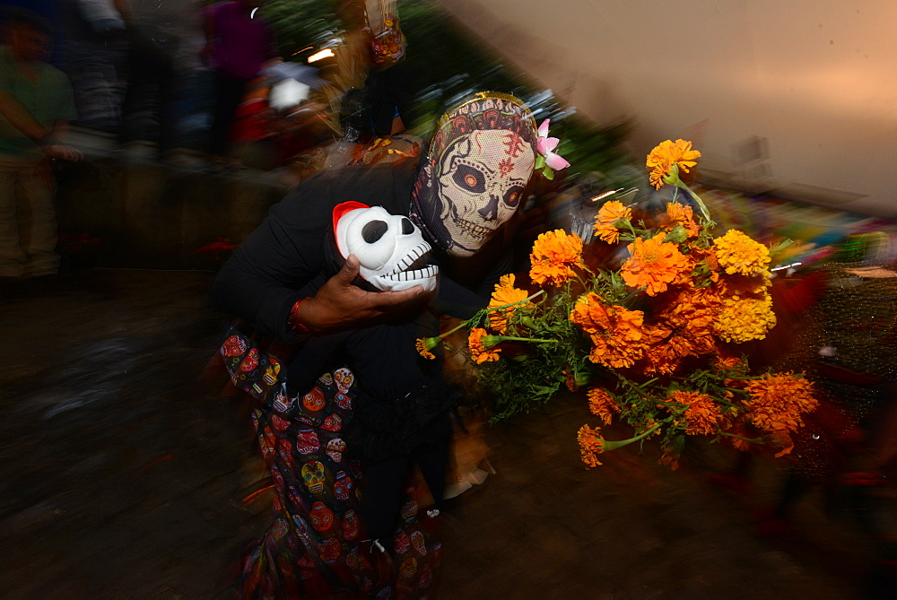 People participating in comparsas (street dances) during the Day of The Dead Celebration, Oaxaca City, Oaxaca, Mexico, North America