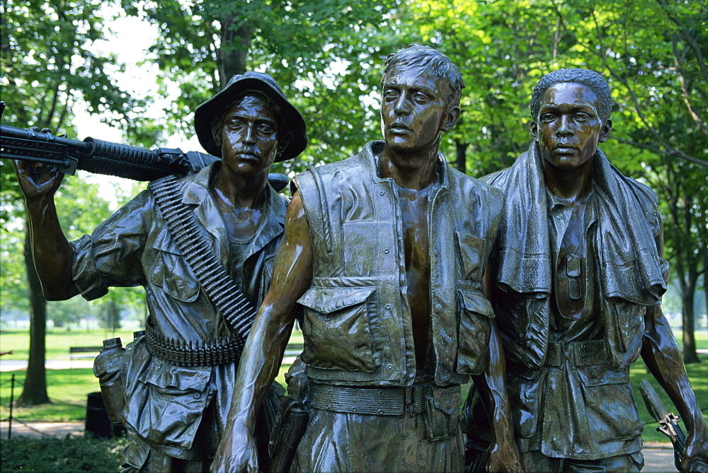 Close-up of statues on the Vietnam Veterans Memorial in Washington D.C., United States of America, North America