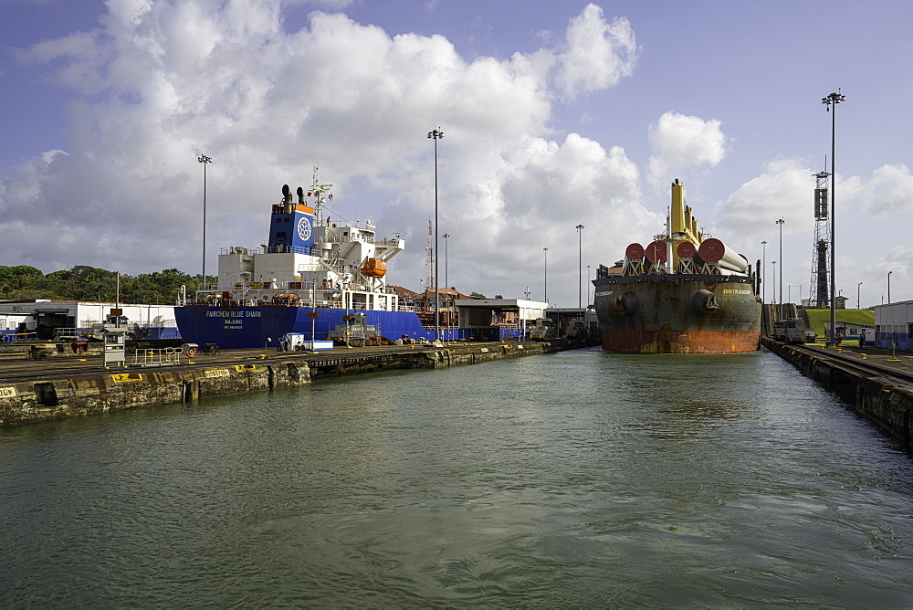 Cargo Ships in the Gatun Locks, Panama Canal, Panama, Central America