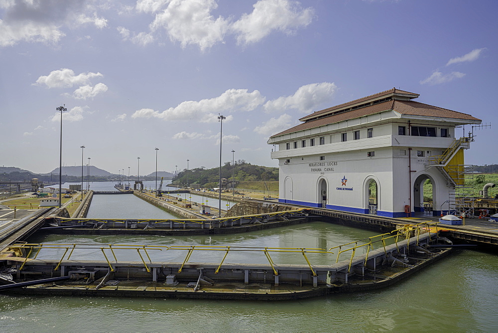 Sailing through the Miraflores Locks on the Panama Canal, Panama, Central America